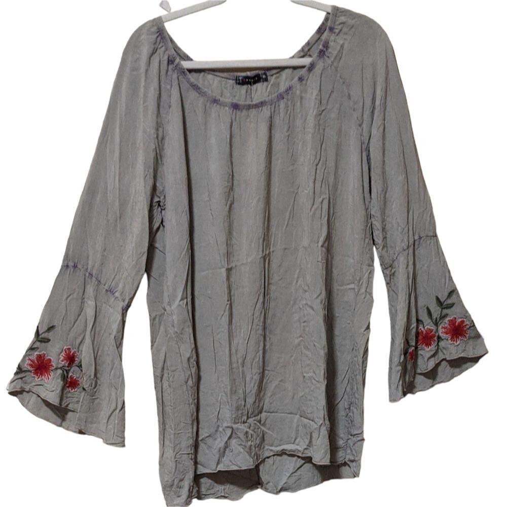 NWT T * Party embroidered bell sleeve rayon blouse USA women's size XL - Picture 9 of 9